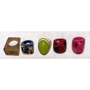 Vintage Retro Set Of 5 Vintage Chunky Resin Statement Rings Varied Colors Shapes